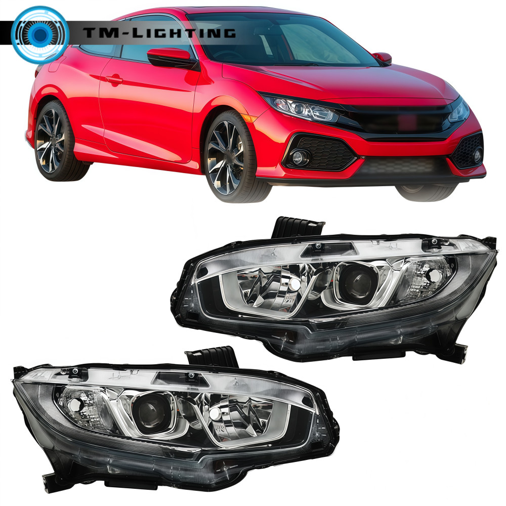 Left+Right For Honda Civic 2016-2020 Halogen Projector Headlights Clear Headlamp