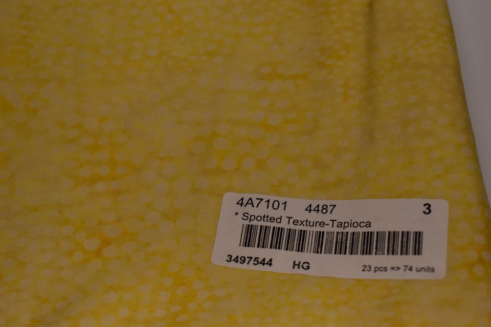 Batik fabric piece SPOTTED TEXTURE TAPIOCA yellow tonal blender ALMOST 3/4 YARD - Image 2 of 2