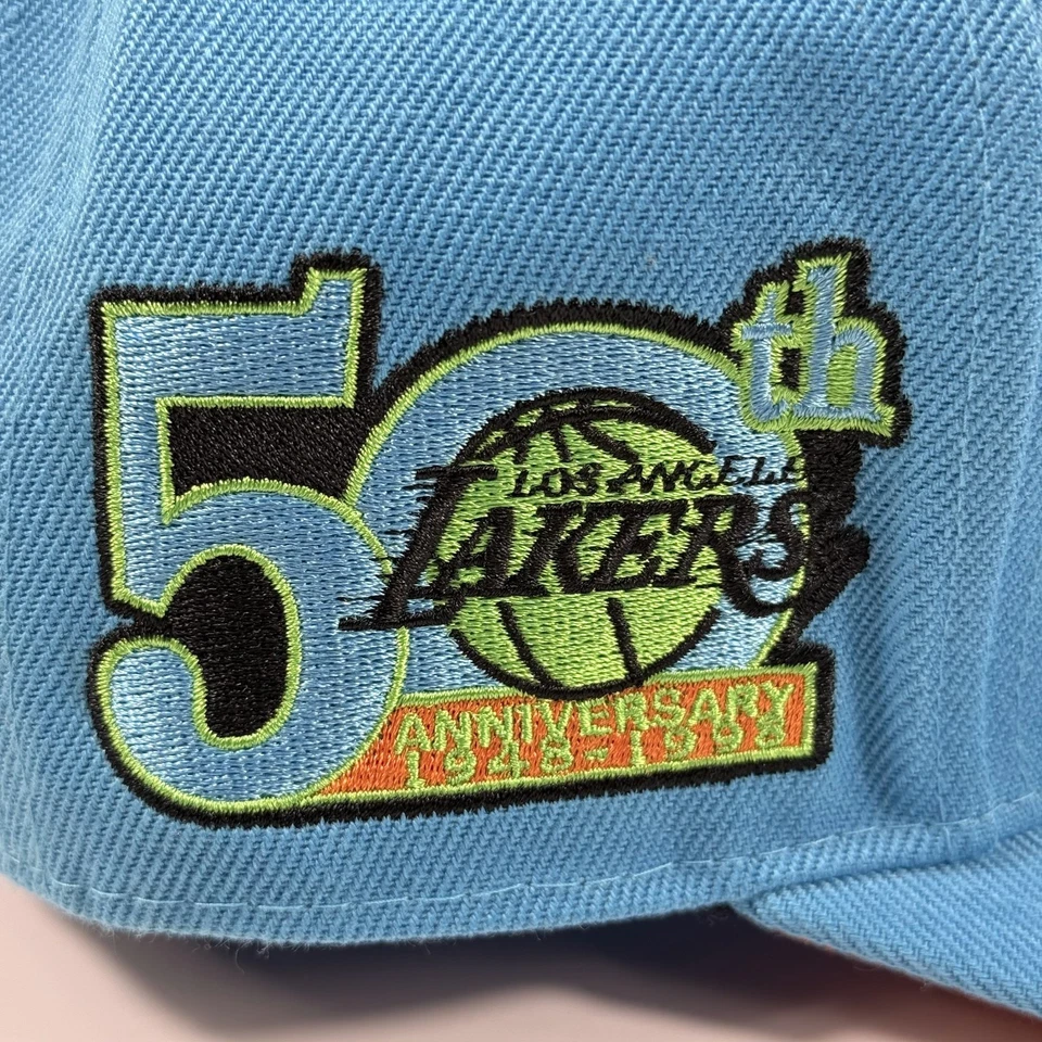 LA Lakers Mystery Van 50th Anniversary Mitchell & Ness Cap Blue Fitted 7 1/4 - Image 4 of 4