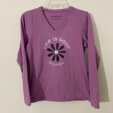 Life Is Good Crusher Tee Women’s Long Sleeve Shirt S Purple Floral Sedona AZ