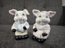 Set Of Two Vintage Porcelain Pig Salt & Pepper Shakers