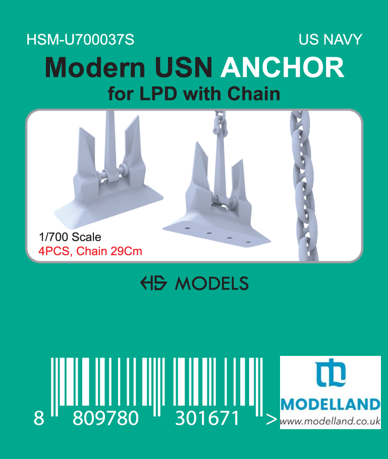 HS Model Modern USN Anchor for LPD w/ Chain Scale 1/700 4pcs 29cm HSM-U700037S