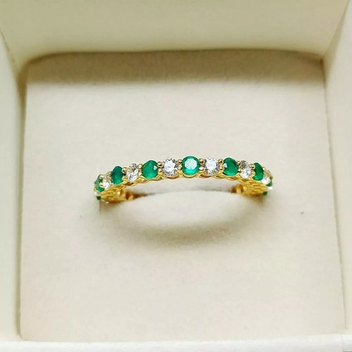Round Cut Emerald Stacking eternity band Ring 14K Yellow Gold Plated Silver