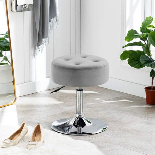 Velvet Vanity Stool Chair Swivel Makeup Stool Adjustable Round Ottoman Bench - Picture 30 of 43