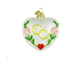 Old World Christmas Glass Blown Ornament, Wedding Heart (With OWC Gift Box)