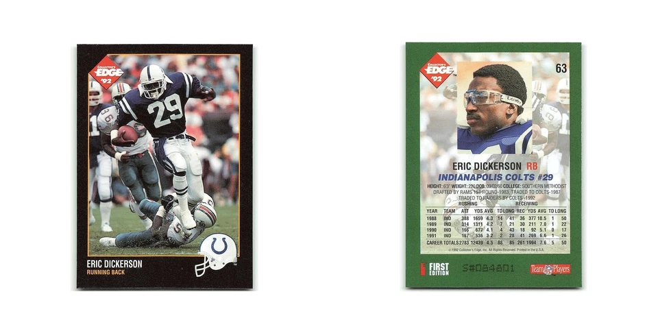 Eric Dickerson 1992 Collector's Edge #63 Indianapolis Colts Football Card NM - Image 3 of 3