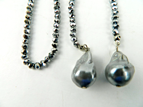 SPARKLING BEADED CHAIN OPEN ENDED WITH SILVER GRAY PEARLS, APPROX. 40" LONG - Picture 4 of 9