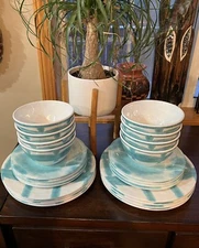 BAUM  tie dye dishes 100% Melamine TEAL - Set of 12 - 2 Sets Available