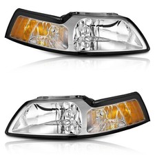 Pair Headlights Assembly For 1999-2004 Ford Mustang Halogen Headlamps