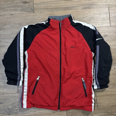 Vintage Nike Jacket Youth Large (14-16) Red & Black Gray Reversible Full Zip Y2K