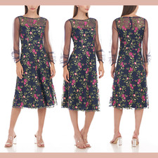 NEW JS Collections  [ 4 ] Everlyn Long Sleeve Floral Illusion Midi Dress #S1616
