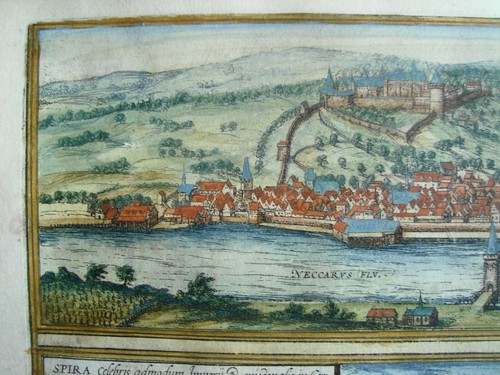 Heidelberg Speyer Worms alter dekorativer Braun und Hogenberg Kupferstich 1580 - Picture 3 of 9