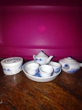 9 Piece Asian Miniature Tea Set Blue and White