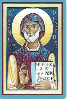 Holy Card of Saint Benedict of Nursia Plus a 1" Colored Medal of ...