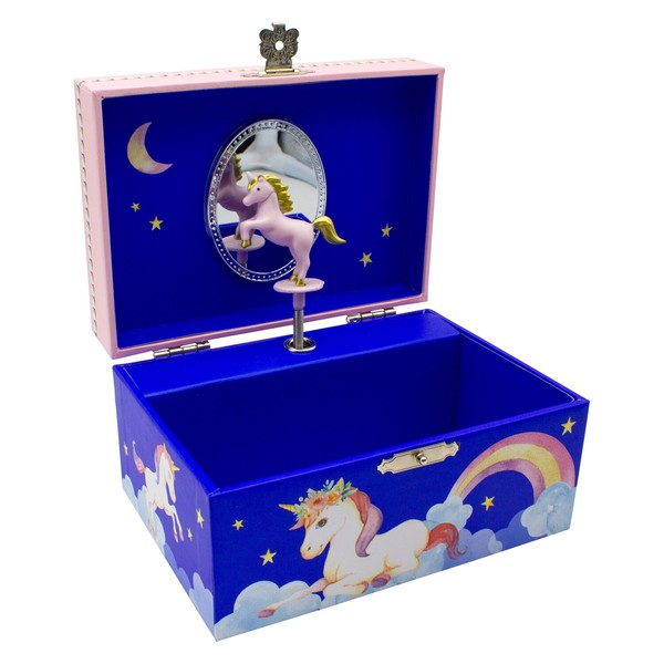 Gico Kinder Spieluhr SchmuckkäStchen FüR MäDchen Schmuckbox Blau, Einhorn-image