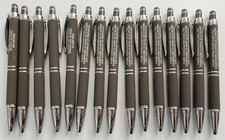 15 Grey Misprint Pen Lot Metal Soft Touch Alpha Stylus Click Pens Black Ink