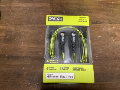 NEW RYOBI USB TYPE-C TO LIGHTNIN 4' CHARGING CORD AC0I4USBCL