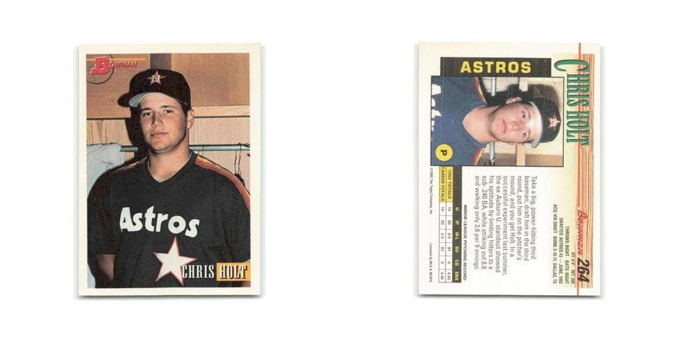 Chris Holt Rookie 1993 Bowman #264 Houston Astros Baseball Card NM - Image 3 of 3