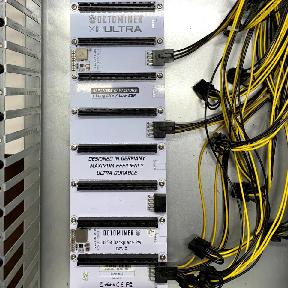 Custom Octominer X12ULTRA 12 GPU Crypto Mining Rig 2250W 4GB G3900 **NO GPUs** - Image 3 of 4