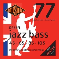 Rotosound RS77EL Monel Flatwound Jazz Bass Guitar Strings; extra long 45-105