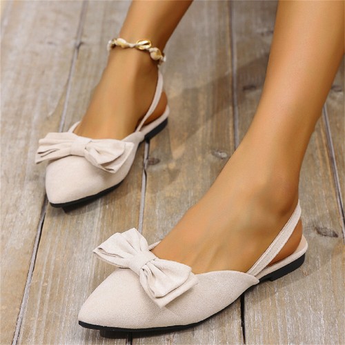 Women's Closed Pointed Toe Bowknot Flats Shoes Casual Slip On Slingback Sandals - Picture 3 of 14