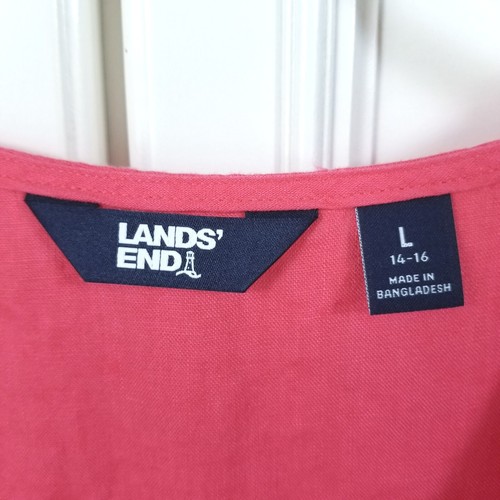 Lands End Watermelon Pink Linen Sleeveless A Line V Neck Pullover Top Large - Picture 3 of 4