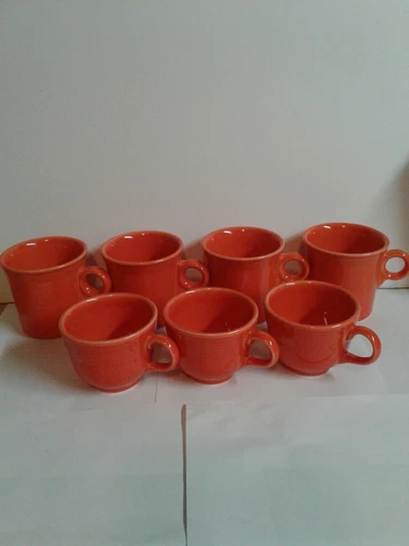 Vintage Homer Laughlin Fiesta Original Persimmon 7pc ring mug and tea cups
