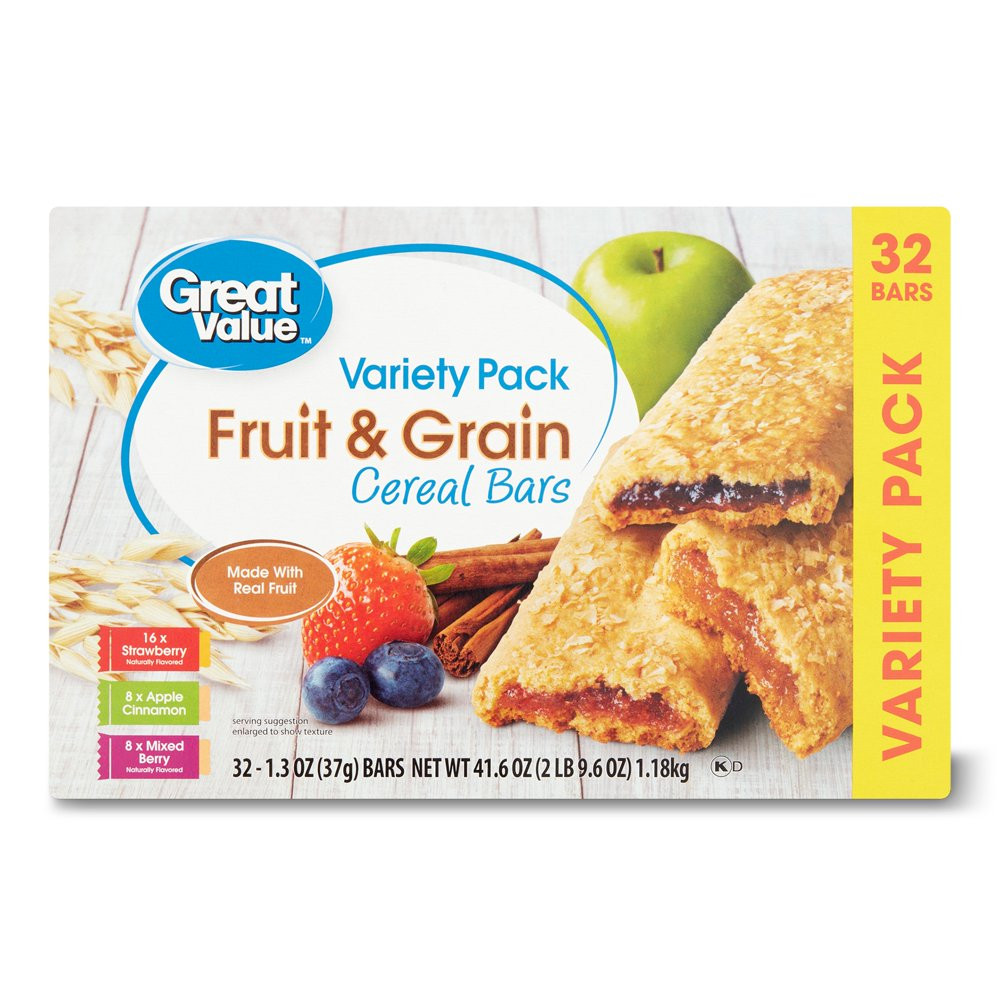 Fruit & Grain Bars Variety Pack 41.6 Oz 32 Count Great Value Apple Strawberry U