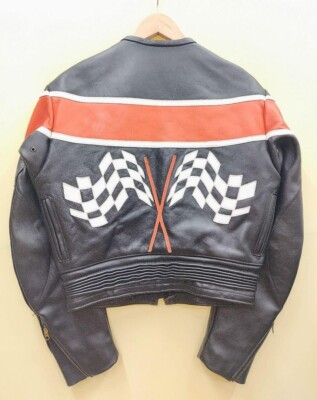 VANSON Motorcycle Riders Leather Jacket Black/Orange Size 38 Rare