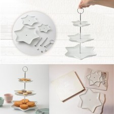 BRANDNEU stilvoller Bruno Dreifach Kuchenständer Afternoon Tea weißer Stern Porzellan