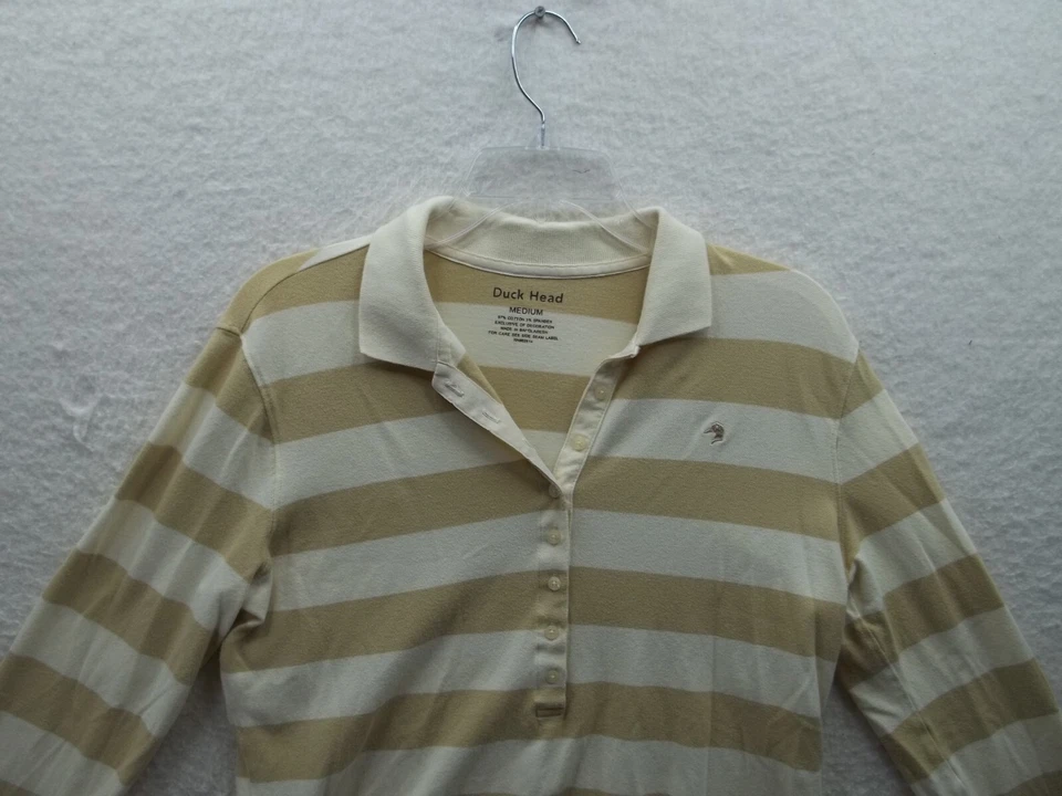 Camisa polo a rayas beige Duck Head para mujer talla M 8 botones manga larga Foto 2 de 4