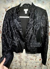 CHICO S SIZE 1 BLACK LINED LACE AND KNIT JACKET