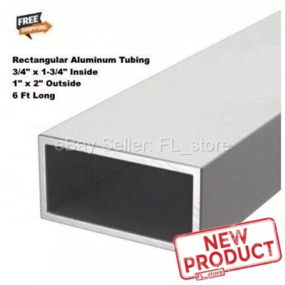 6 Feet Rectangular Aluminum Hollow Tubing 3/4'' x 1-3/4'' Inside 1'' x 2'' Outside