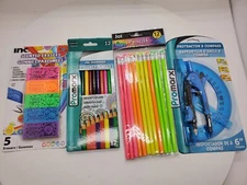 Jot Neon 12 Pencils 5 Sented Erasers 12 Colored Pencils Blue Protractor School