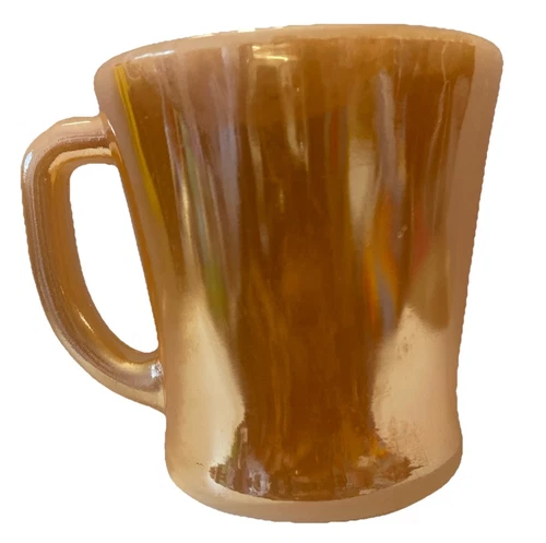 Anchor Hocking Fire King Peach Luster D-Handle Mug Iridescent Mid Century Modern