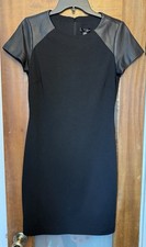 Aqua Sexy “ Little Black Sheath Dress” Genuine Leather Cap Sleeve Medium