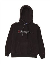 CHAMPION Womens Relaxed Fit Graphic Hoodie Jumper UK 6 XS Black Cotton AH07