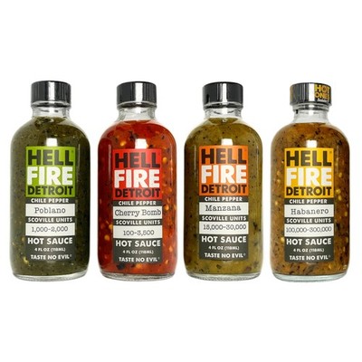 Hell Fire Detroit Hot Box #1 Gift Box Mild, Medium, Hot, Extra Hot, Crafted w...