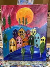 Houses,cute,funny,abstract 8/10 Original Painted On Canvas,