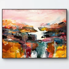 Original Art Riverway 16x12 Canvas Expressionism Abstract Colorful Fine Art