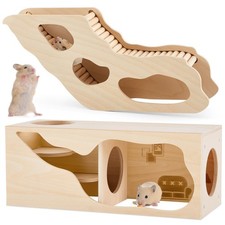 2 Pcs Hamster Hideout Set, Wood Climbing Ladder House and Tunnel