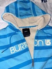 Burton Dryride Sherpa Fleece Lined Striped Zip-Up Hoodie Jacket Blue