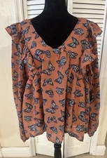 Simply Southern Collection Butterfly Womens Top Sz XXL Boho Lined Tie Back NWT