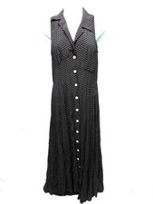 Vtg Karen Kane 14 Black Dot Maxi Shirt Dress Sleeveless Button Front USA Made