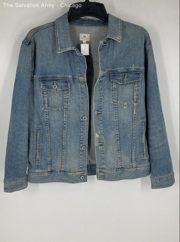 AG Adriano Goldschmied Unisex Adults Blue Long Sleeve Pockets Jean Jacket Size L