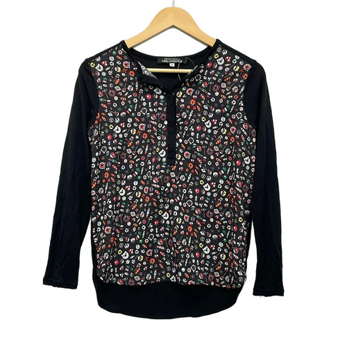 KARL LAGERFELD Black Red Multi Women's Cutsew