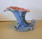 Vintage Red Wing Art Pottery Cornucopia Vase Blue Grey & Pink 1097