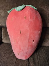 Soft Plush Pink and Green Strawberry 15" Pillow, tag removed, CP 353