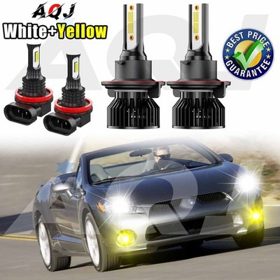 For Mitsubishi Eclipse 2006-2007 White+Yellow 4x LED Headlight Fog Light Bulbs