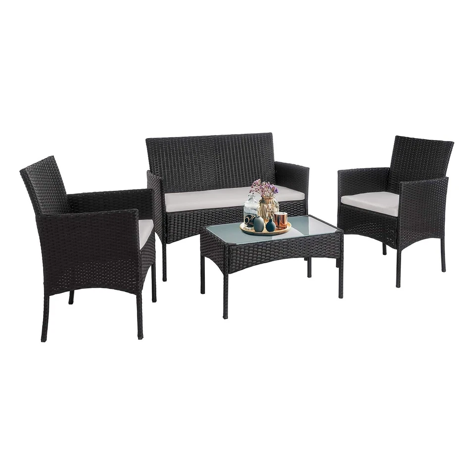 OUTDOOR RATTAN GARDEN FURNITURE SOFA SET 4PIECES CHAIRS TABLE E BACKYARD 4PCS - Image 2 of 4